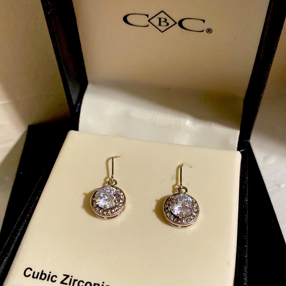 Cubic zirconia round dangle earrings